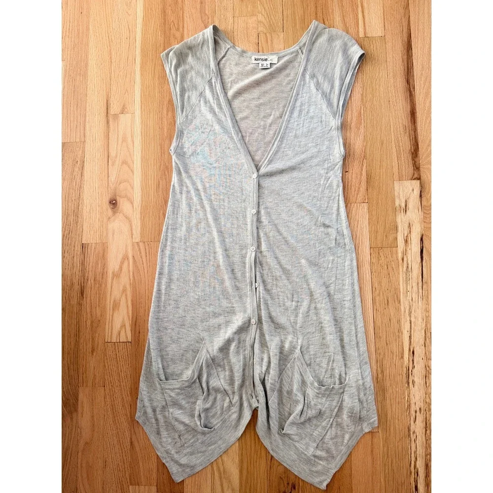 Kensie Gray Sleeveless Cardigan Vest Handkerchief Hem Boho Small Fairy Sz S
